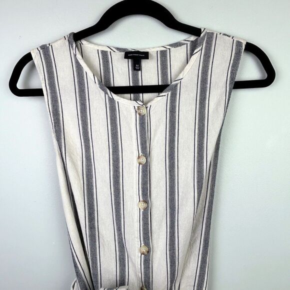 Who What Wear Cotton Cream & Blue Striped Sleeveless Button Down Wrap Belt M EUC - Picture 4 of 11